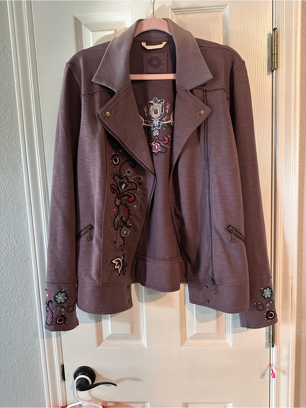 Double D Embroidered Mauve Zip-Front Jacket - Women's